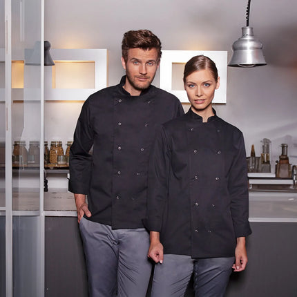 KARLOWSKY | Basic Double-Breasted Chef Jacket with Press Studs – Black - Size 5XL - 100% Cotton