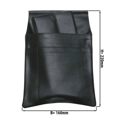 KARLOWSKY | Cashier's holster – Cowhide leather - Black - 16×22cm - 2 pockets + pen slot - Belt loop