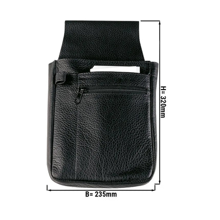 KARLOWSKY | Cashier's holster – Cowhide leather - Black - 23.5×12.5cm - 1 bill compartment, zip pocket, slip pocket + coin scoop - Key-loop - Belt loop