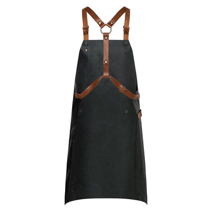 KARLOWSKY | Cowhide Leather Bib Apron X-Back – Black - 60×82 cm