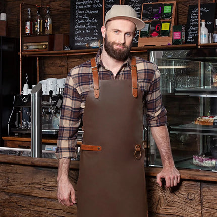 KARLOWSKY | Cowhide Leather Bib Apron X-Back – Mocha - 60×82 cm