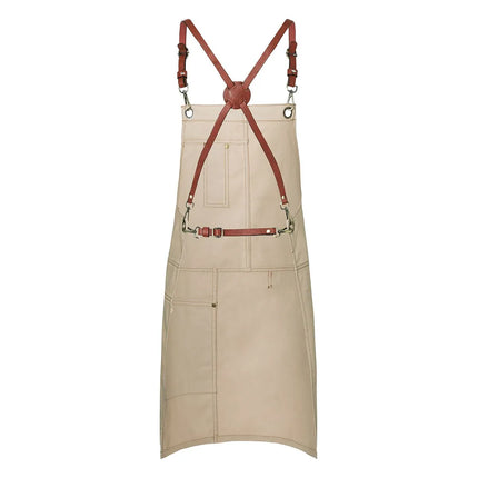 KARLOWSKY | Cross-Back Bib Apron Urban X-Style – Beige - 680×800 mm - 100% Cotton - Leather Straps