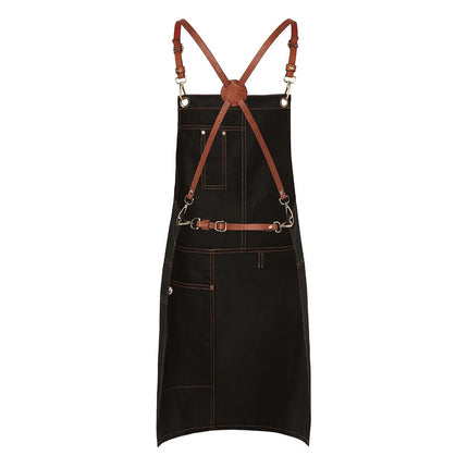 KARLOWSKY | Cross-Back Bib Apron Urban X-Style – Black - 680×800 mm - 100% Cotton - Leather Straps