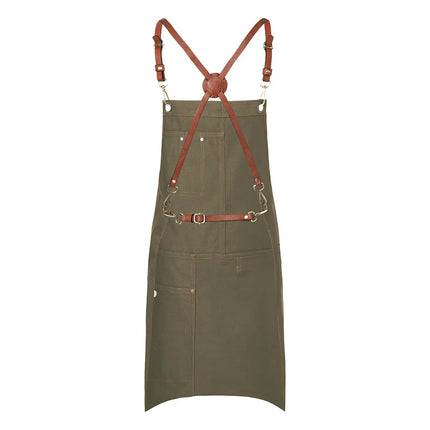 KARLOWSKY | Cross-Back Bib Apron Urban X-Style – Khaki - 680×800 mm - 100% Cotton - Leather Straps