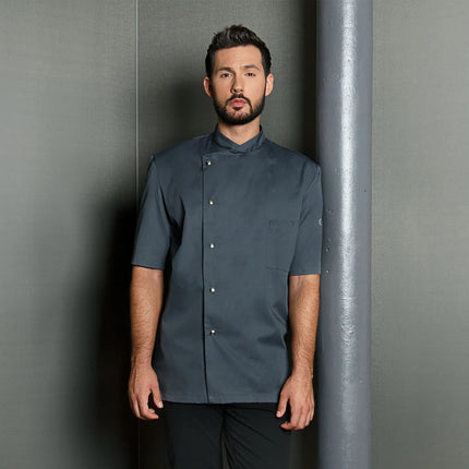 KARLOWSKY | Gustav Men's Chef Jacket – Short Sleeve - Anthracite - Size 62 - Press-Stud Closure