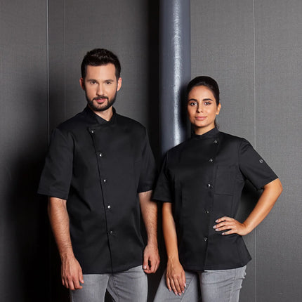 KARLOWSKY | Gustav Men's Chef Jacket – Short Sleeve - Black - Size 62 - Press-Stud Closure