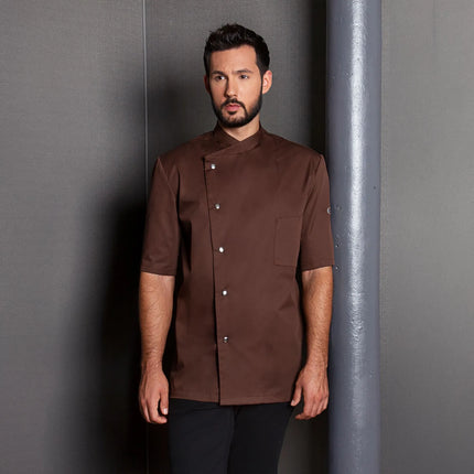 KARLOWSKY | Gustav Men's Chef Jacket – Short Sleeve - Light Brown - Size 56 - Press-Stud Closure