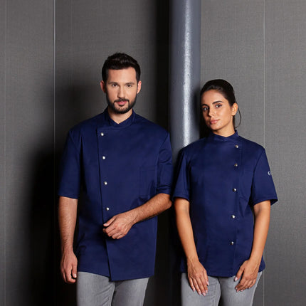 KARLOWSKY | Gustav Men's Chef Jacket – Short Sleeve - Marine Blue - Size 54 - Press-Stud Closure