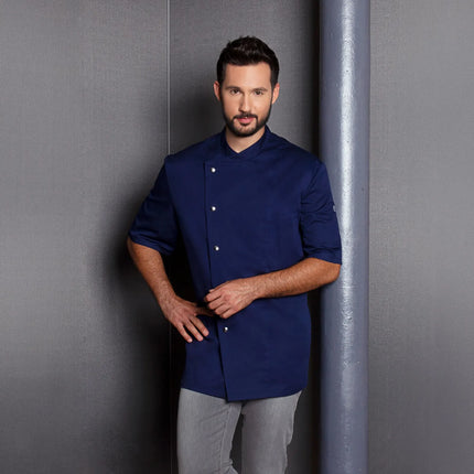 KARLOWSKY | Gustav Men's Chef Jacket – Short Sleeve - Marine Blue - Size 70 - Press-Stud Closure