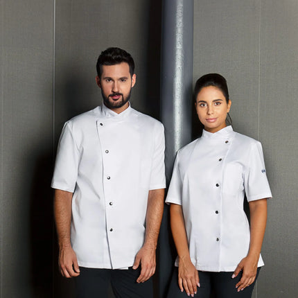 KARLOWSKY | Gustav Men's Chef Jacket – Short Sleeve - White - Size 74 - Press-Stud Closure