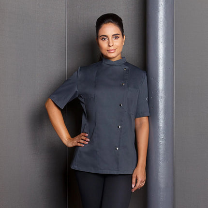 KARLOWSKY | Ladies Chef Jacket Greta – Anthracite - Size 52 - Short Sleeve - Press-Stud Fastening