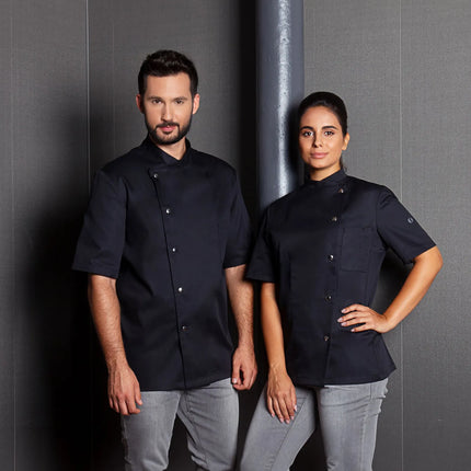 KARLOWSKY | Ladies Chef Jacket Greta – Black - Size 42 - Short Sleeve - Press-Stud Fastening