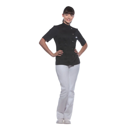 KARLOWSKY | Ladies Chef Jacket Greta – Black - Size 50 - Short Sleeve - Press-Stud Fastening