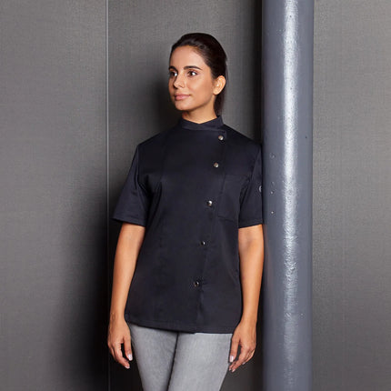 KARLOWSKY | Ladies Chef Jacket Greta – Black - Size 52 - Short Sleeve - Press-Stud Fastening