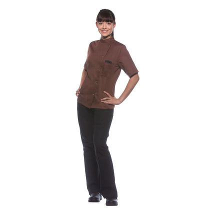 KARLOWSKY | Ladies Chef Jacket Greta – Light Brown - Size 34 - Short Sleeve - Press-Stud Fastening