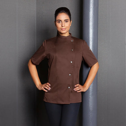 KARLOWSKY | Ladies Chef Jacket Greta – Light Brown - Size 46 - Short Sleeve - Press-Stud Fastening