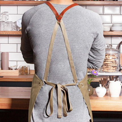 KARLOWSKY | Recycled Bib Apron Green Generation Cross-Back Leather Straps – Pebble Grey - 70x85 cm