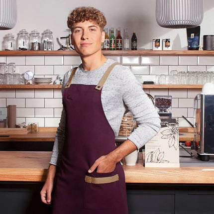 KARLOWSKY | Urban Twill Cross Back Bib Apron – Aubergine - 700×850 mm