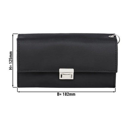 KARLOWSKY | Waiter Wallet – Leather - Black - 18.2 × 12.5 cm - 6 Note Pockets - Integrated Chain & Carabiner