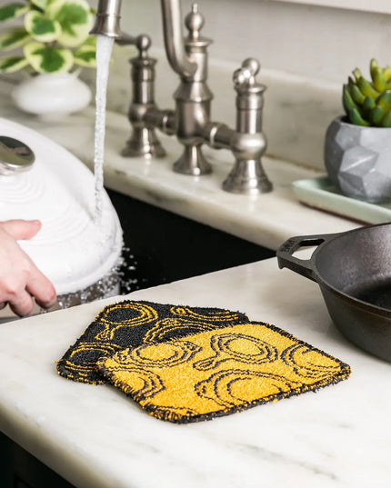 Khăn Cọ Bếp Cotton Đen Vàng Lodge AESCRUB 16.5 x 11.5 cm