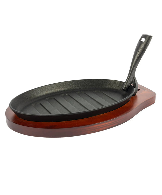 Khay Bít Tết Oval Gang Winco ISP-3, Đế Gỗ Tay Cầm Bảo Vệ