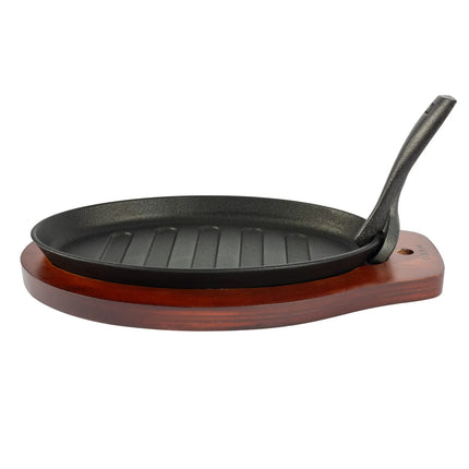 Khay Bít Tết Oval Gang Winco ISP-3, Đế Gỗ Tay Cầm Bảo Vệ