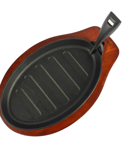 Khay Bít Tết Oval Gang Winco ISP-3, Đế Gỗ Tay Cầm Bảo Vệ