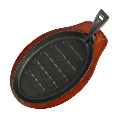 Khay Bít Tết Oval Gang Winco ISP-3, Đế Gỗ Tay Cầm Bảo Vệ