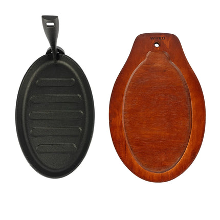 Khay Bít Tết Oval Gang Winco ISP-3, Đế Gỗ Tay Cầm Bảo Vệ