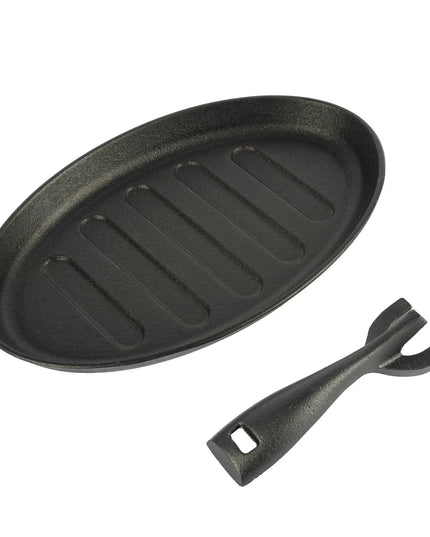 Khay Bít Tết Oval Gang Winco ISP-3, Đế Gỗ Tay Cầm Bảo Vệ