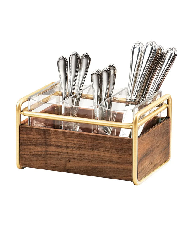 Khay Đựng Dao Dĩa 3 Ngăn Cal-Mil 3700-46 24.1 cm x 16.5 cm x 14 cm Gỗ Óc Chó/Đồng Thau