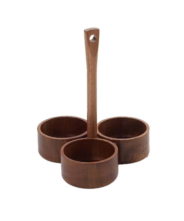 Khay Đựng Gia Vị Tròn 3 Ngăn American Metalcraft SCAW7 - Gỗ, Nâu