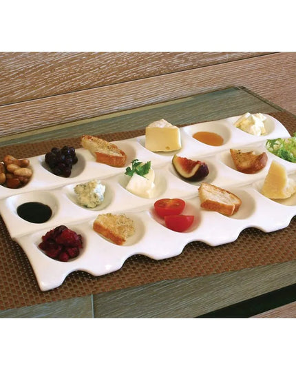Khay Phục Vụ Chữ Nhật Sampler™ Front of the House Với 18 Ngăn, Sứ, Màu Trắng (SPT015WHP21)