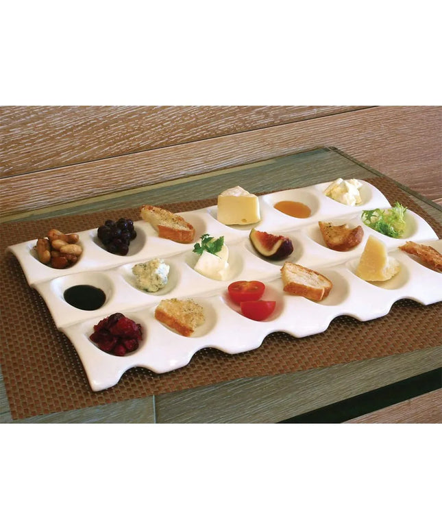 Khay Phục Vụ Chữ Nhật Sampler™ Front of the House Với 18 Ngăn, Sứ, Màu Trắng (SPT015WHP21)