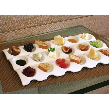 Khay Phục Vụ Chữ Nhật Sampler™ Front of the House Với 18 Ngăn, Sứ, Màu Trắng (SPT015WHP21)