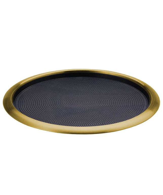 Khay Tròn Chống Trượt Service Ideas TR1614RIVG 40.6 cm Thép Không Gỉ Lớp Mạ Vintage Gold Đệm Cao Su Đen