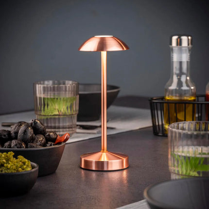 LED Table Lamp - GGM Gastro ALVA MICRO - Rechargeable - Cordless - 3-step dimmable - Ø80mm - Copper - with Charging Dock