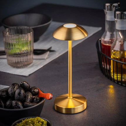 LED Table Lamp - GGM Gastro ALVA MICRO - Rechargeable - Cordless - 3-step dimmable - Ø80mm - Gold - with Charging Dock