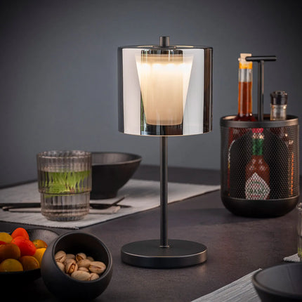 LED Table Lamp - GGM Gastro ANTON MINI - Rechargeable - Cordless - 3-step dimmable - Ø120mm - Black - with Charging Dock