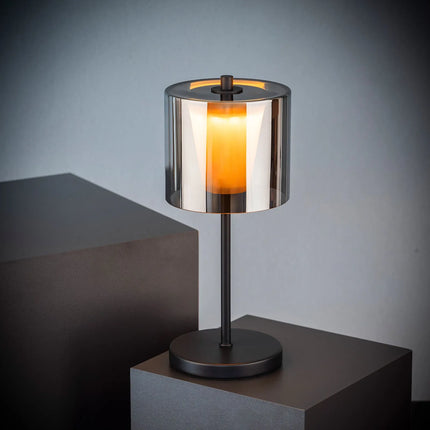 LED Table Lamp - GGM Gastro ANTON MINI - Rechargeable - Cordless - 3-step dimmable - Ø120mm - Black - with Charging Dock