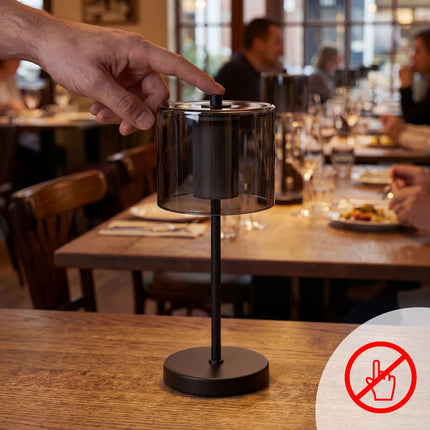 LED Table Lamp - GGM Gastro ANTON MINI - Rechargeable - Cordless - 3-step dimmable - Ø120mm - Black - with Charging Dock