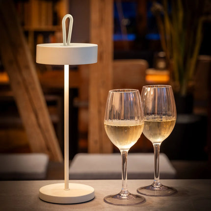 LED Table Lamp - GGM Gastro CLEO MINI - Rechargeable - Cordless - 3-step dimmable - Ø120mm - Whisper White - with Charging Dock