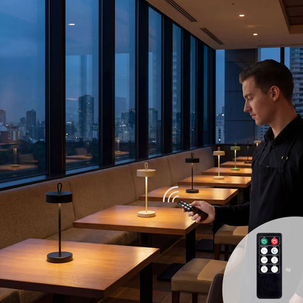 LED Table Lamp - GGM Gastro CLEO MINI - Rechargeable - Cordless - 3-step dimmable - Ø120mm - Black - with Charging Dock