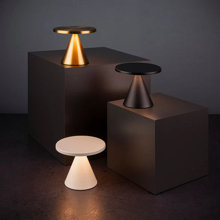 LED Table Lamp - GGM Gastro CONE MINI - Rechargeable - Cordless - 3-step dimmable - Ø130mm - Black - with Charging Dock