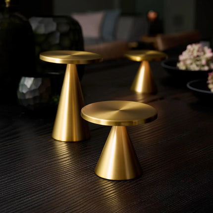 LED Table Lamp - GGM Gastro CONE - Rechargeable - Cordless - 3-step dimmable - Ø130mm - Gold - with Charging Dock