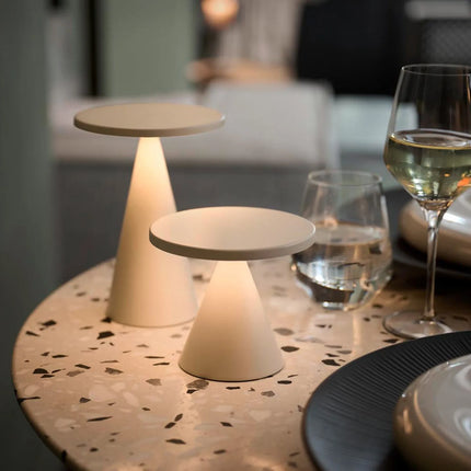 LED Table Lamp - GGM Gastro CONE - Rechargeable - Cordless - 3-step dimmable - Ø130mm - Whisper White - with Charging Dock