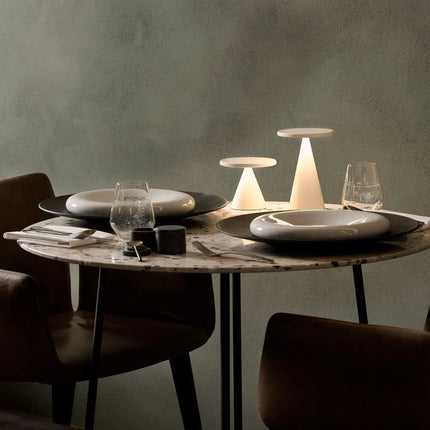 LED Table Lamp - GGM Gastro CONE - Rechargeable - Cordless - 3-step dimmable - Ø130mm - Whisper White - with Charging Dock