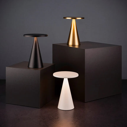 LED Table Lamp - GGM Gastro CONE - Rechargeable - Cordless - 3-step dimmable - Ø130mm - Black - with Charging Dock