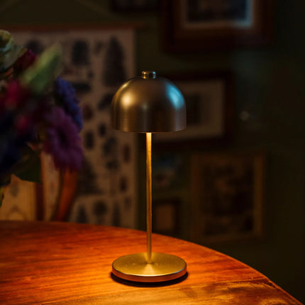 LED Table Lamp - GGM Gastro JOSEF MINI - Rechargeable - Cordless - 3-step dimmable - Ø80mm - Champagne - with Charging Dock