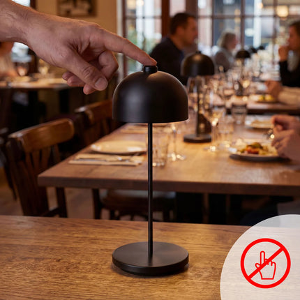 LED Table Lamp - GGM Gastro JOSEF MINI - Rechargeable - Cordless - 3-step dimmable - Ø110mm - Champagne - with Charging Dock